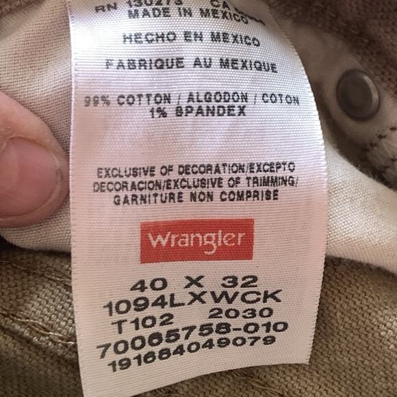 Wrangler Work Pants Mens 40x30 Beige Green Jeans Cargo Hammer Strap Pockets - Picture 9 of 11